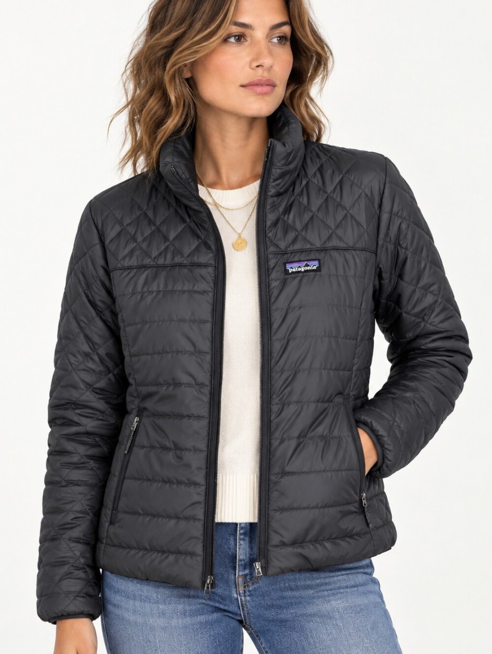 Patagonia Nano Blue Puff Quilted Jacket Funnel Neck Water Repellant
